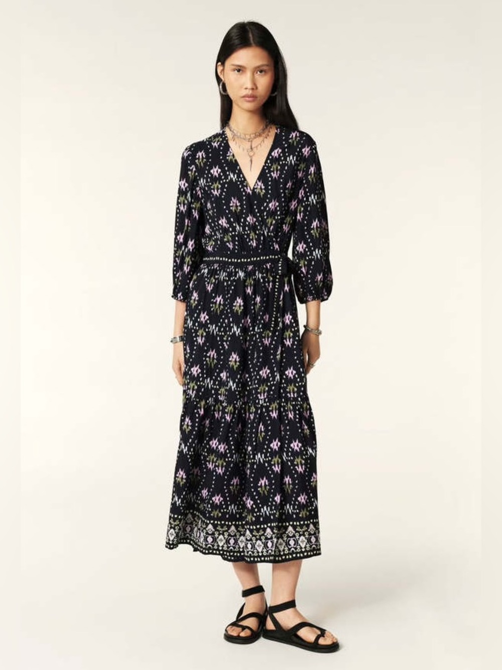 BA&SH Dress $445 • 32” Bust • Nerla Printed Wrap Midi Dress